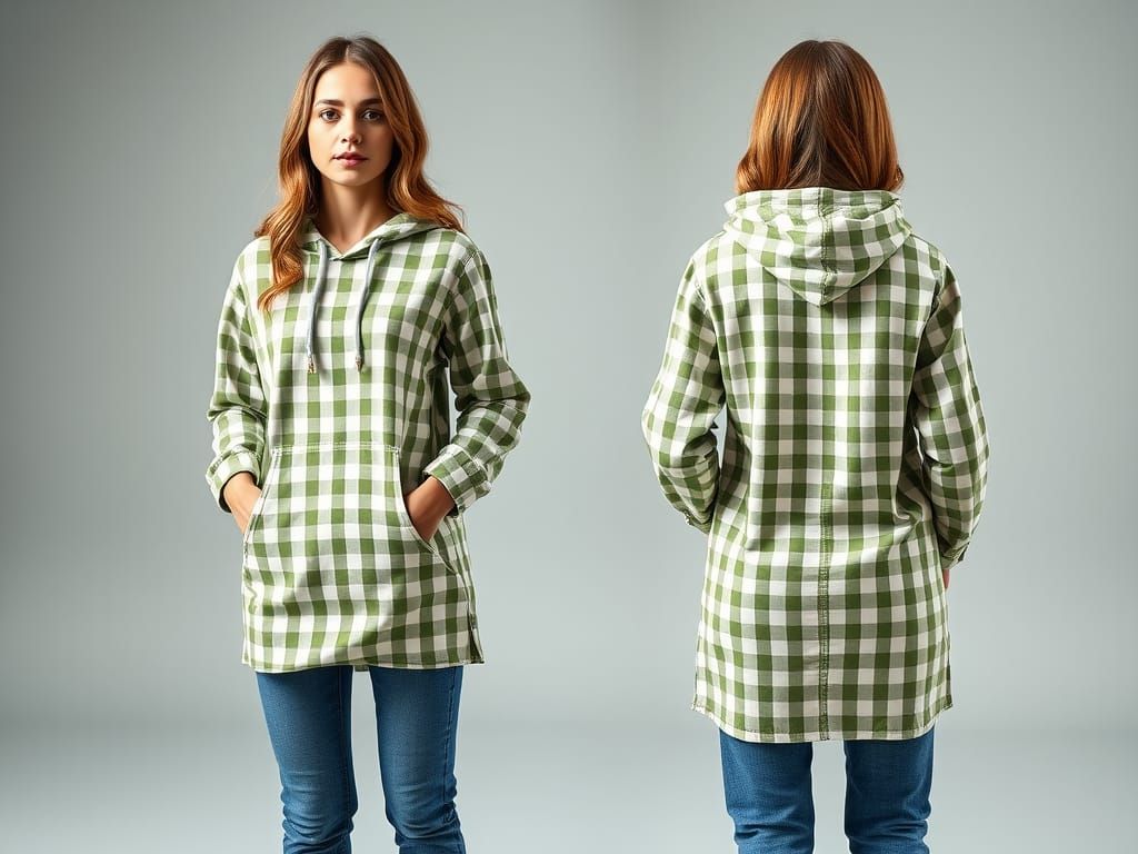 Fashion Model in Gingham Print Studio Shoot