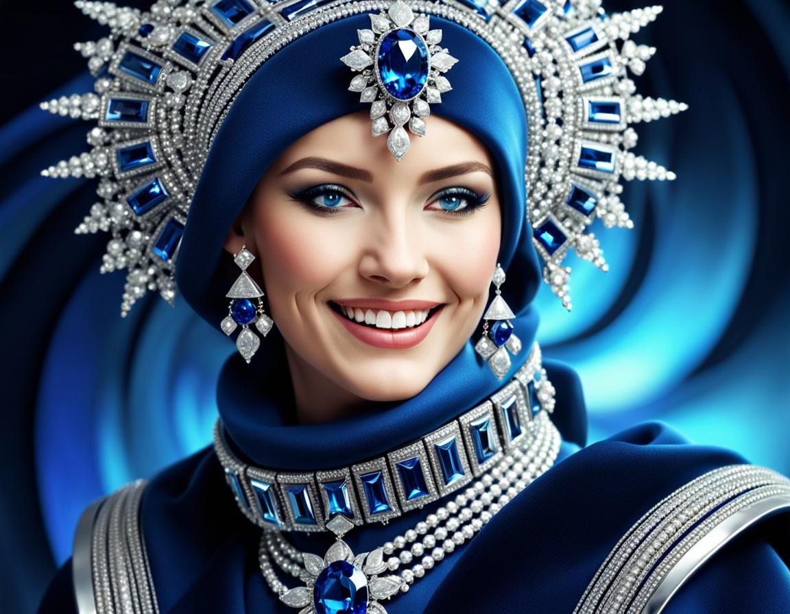 Smiling Woman in Fractal Retrofuturism Style