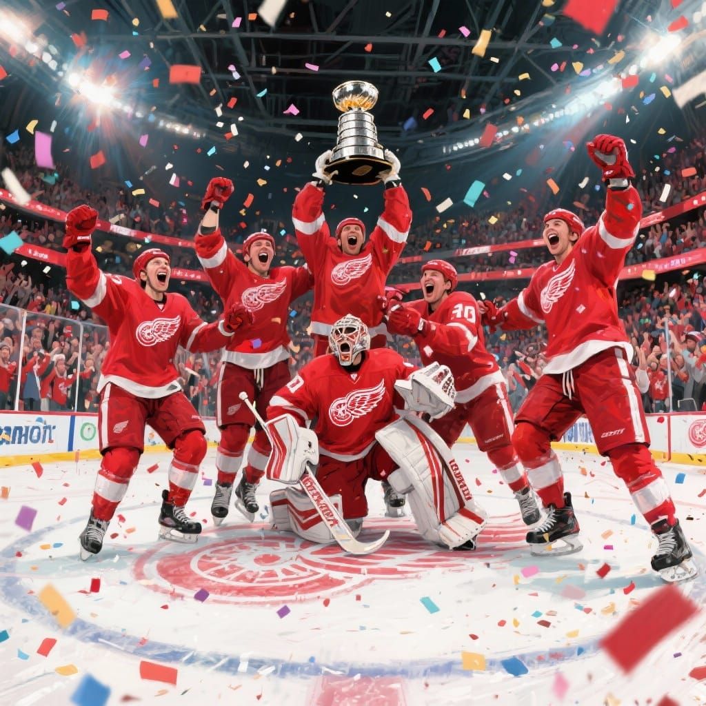 Detroit Red Wings Win Stanley Cup: Expressive Painterly Spla...