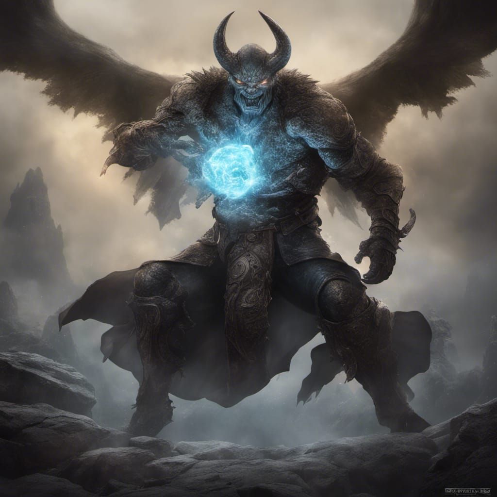 Dragon Warrior of Frozen Lightning in Dark Fantasy Style