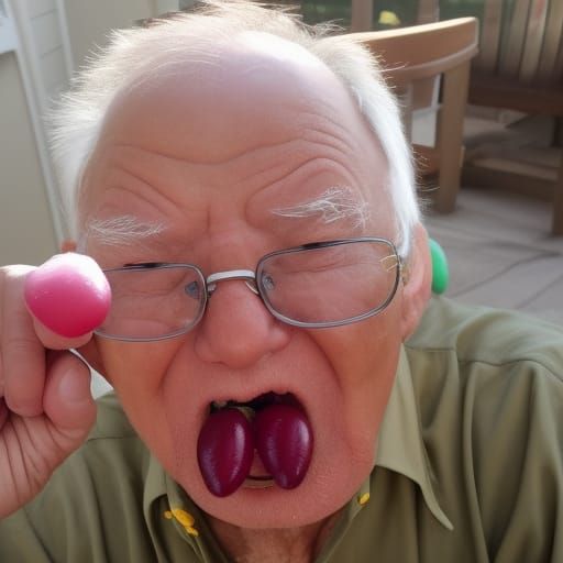 grandpa has a mouthful of jellybeans
