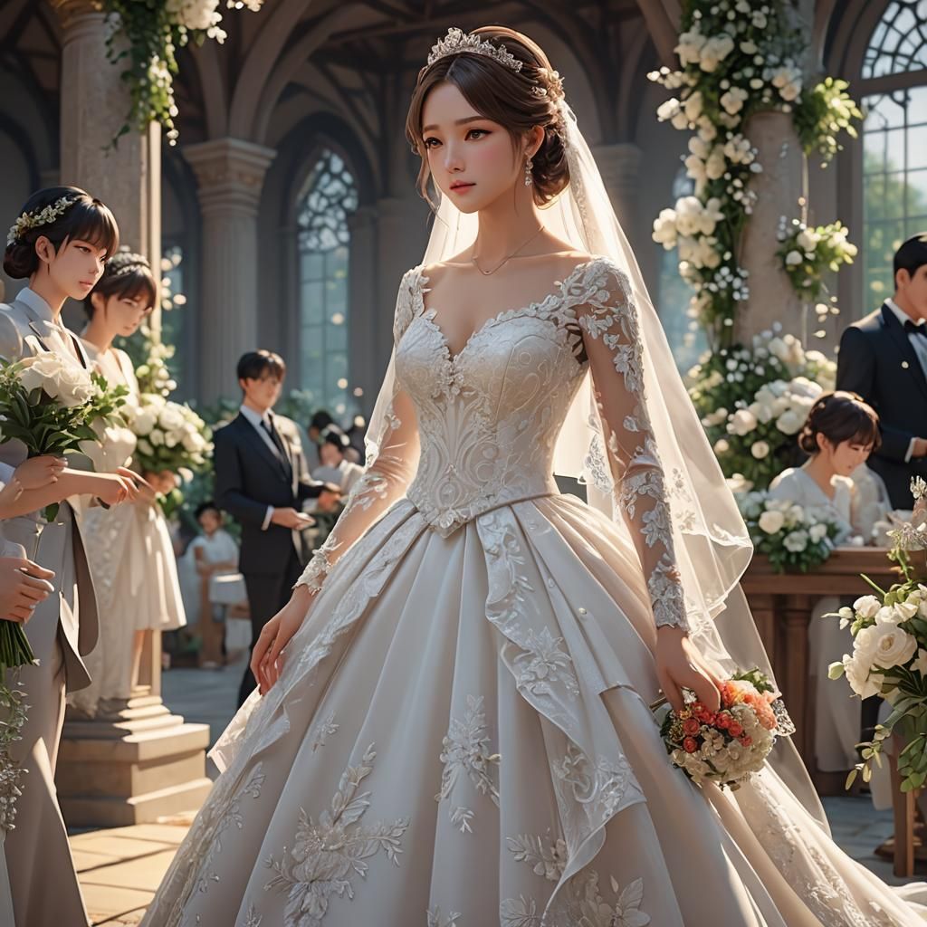 Anime-Style Bride Awaiting Her Groom in 3D