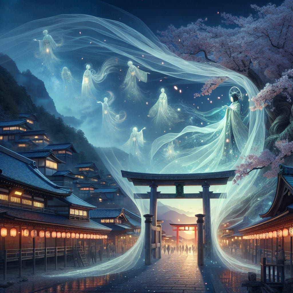 Ethereal Veil Between Worlds in Japanese Style