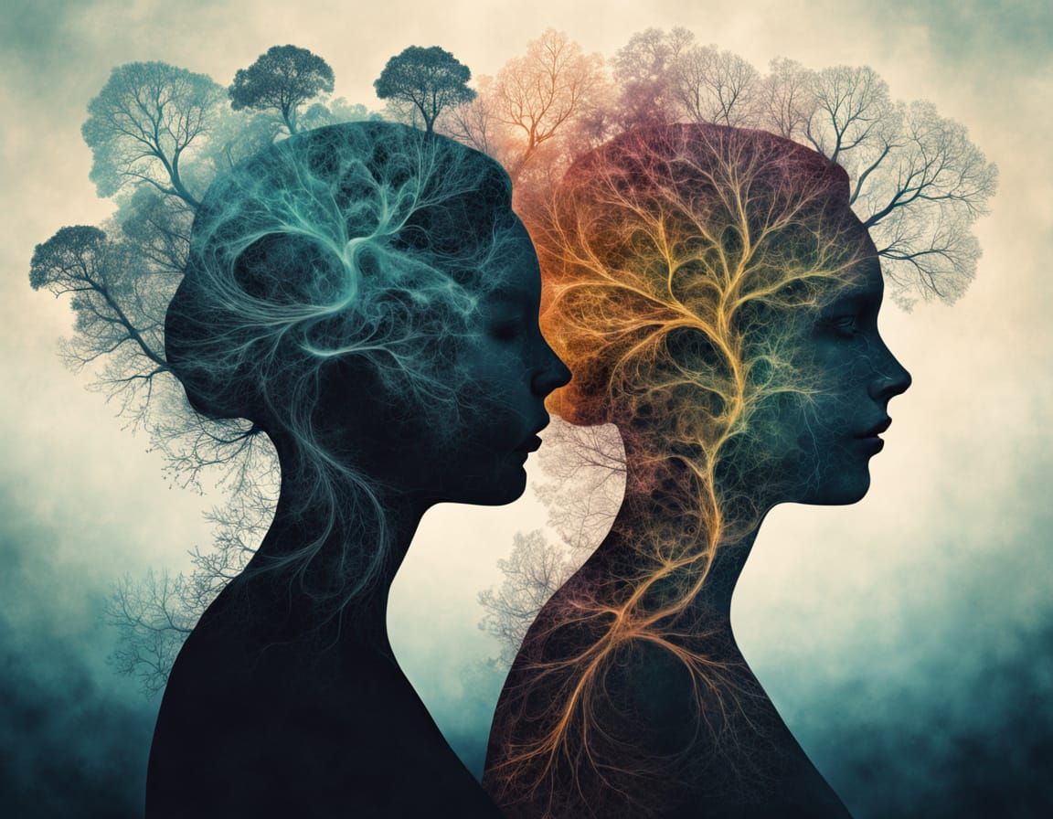 Surreal Double Exposure: Universe Birth in Fractal Streams