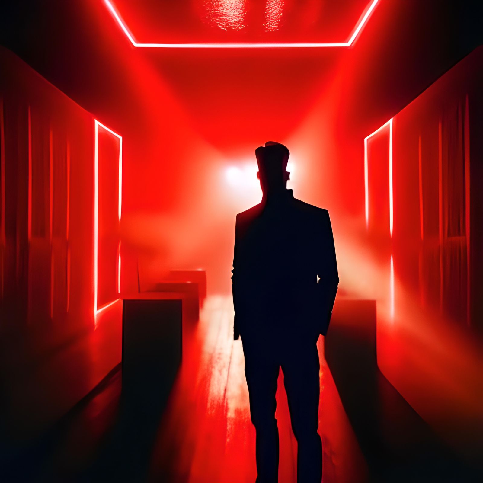 Silhouette in Red Light: Dark Room Portrait