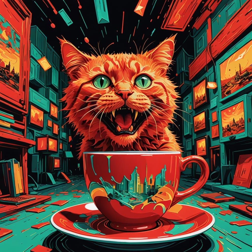 Screaming Red Cat Distorting Reality: Glitch Art