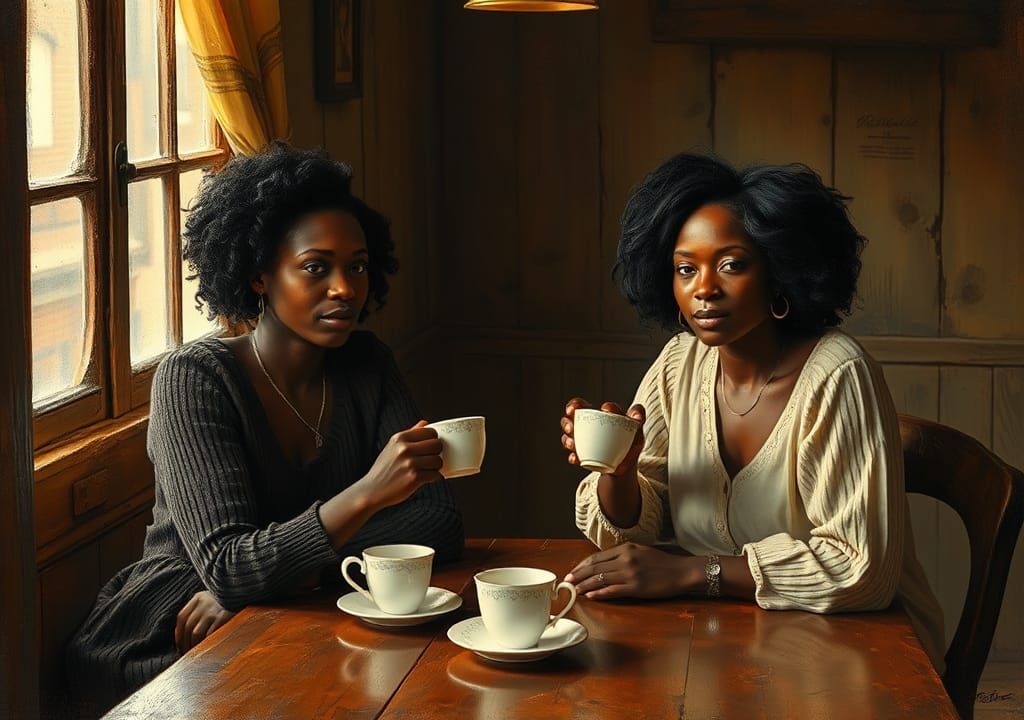 Intimate Tea Scene in American Realism Style