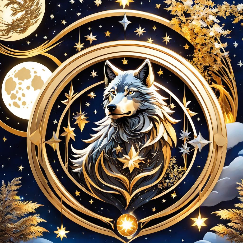 Fantasy Wolf Under Starry Night Sky