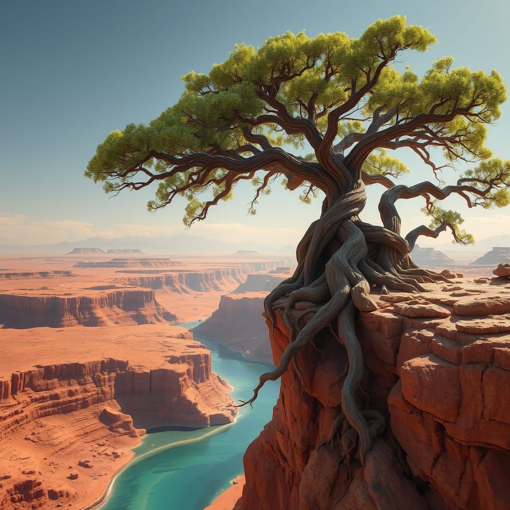 Ancient Desert Tree in Turquoise Oasis