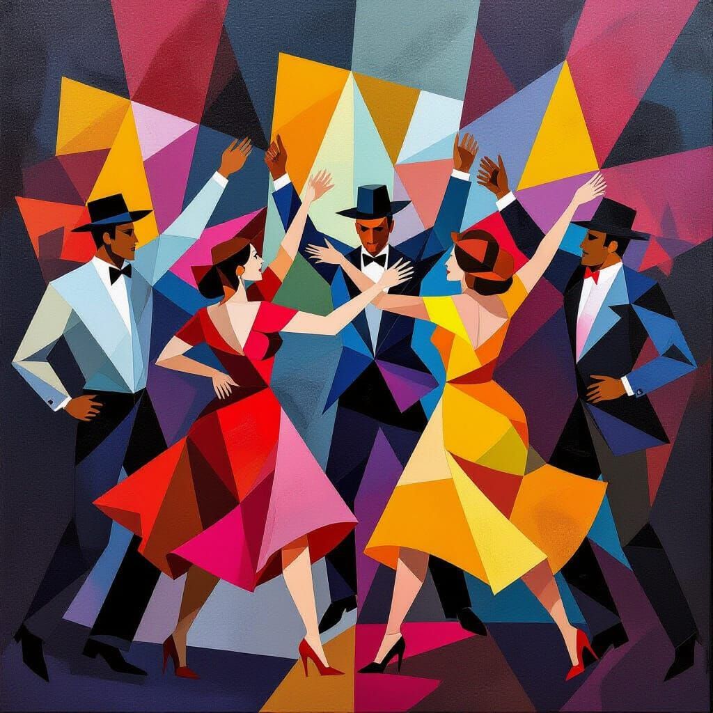Abstract Cubist Square Dance Protest with Geometric Shapes