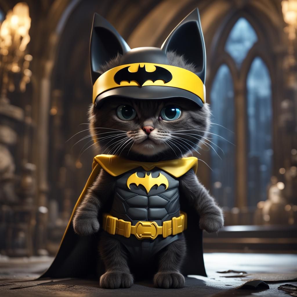 Kitten as Batman: Detailed Matte Painting