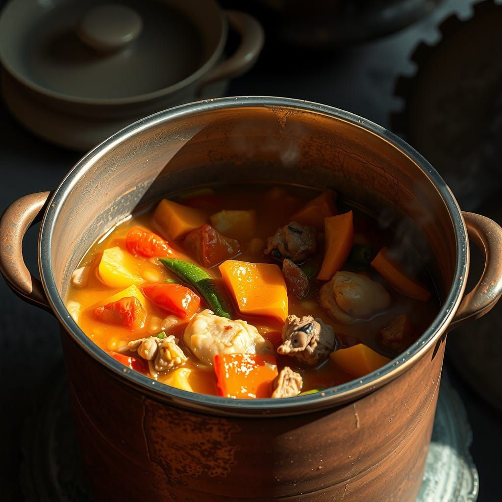 Savory Stew Unfolds in Copper Heaven