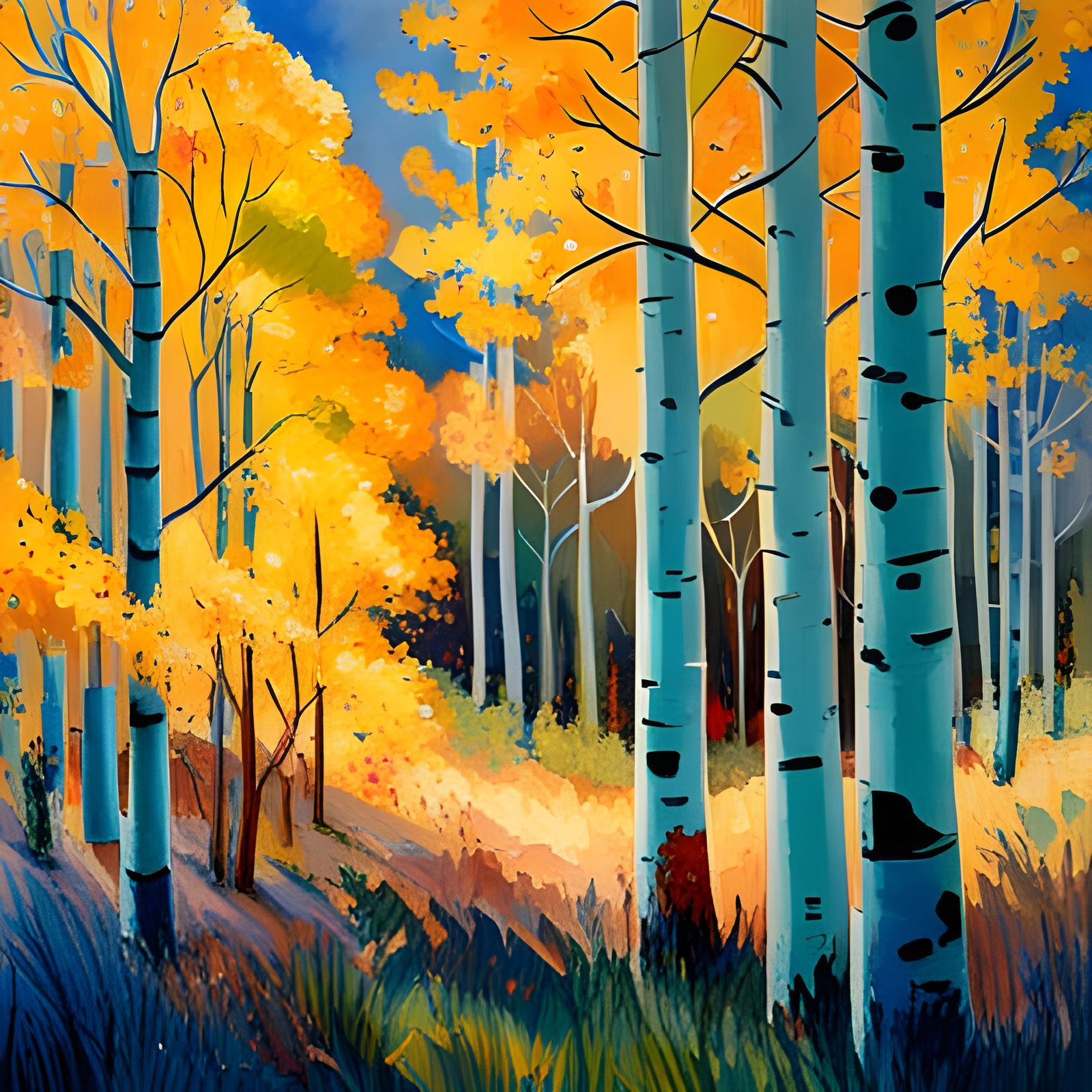 Quaking Aspen Grove in Gouache Style