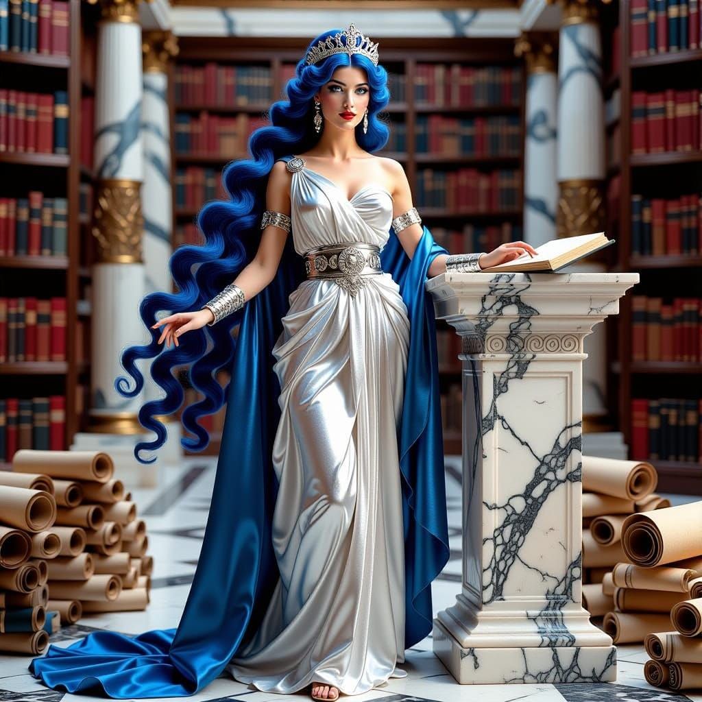 Epic Muse Calliope in Ancient Athenian Library
