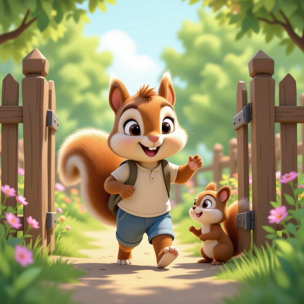Cheerful 3D Animated Squirrel in Garden Scene
