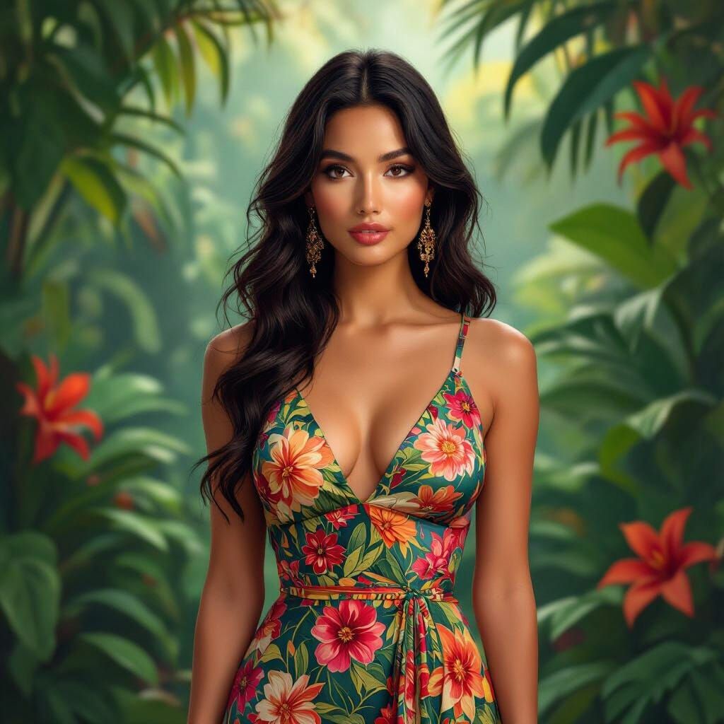 Tropical Woman in Art Nouveau Style