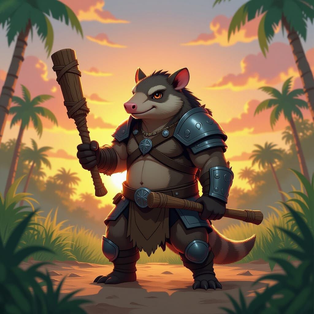 Armadillo Barbarian in Savanna Jungle, Manga Style