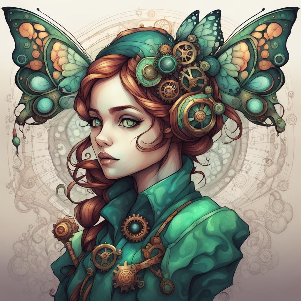 Steampunk Butterfly Zentangle Digital Art