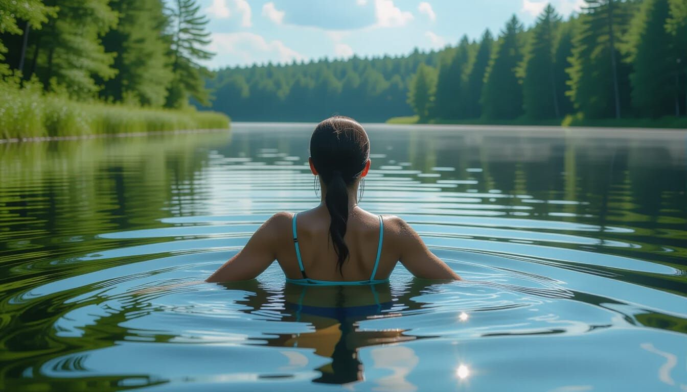 Woman Swimming in Lake: Photorealistic National Geographic S...