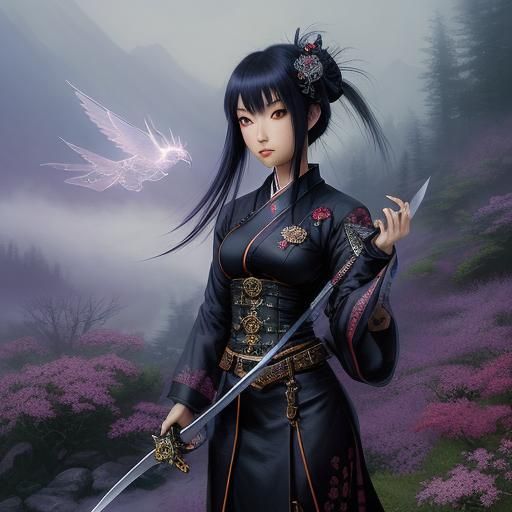 Chibi Goth Girl with Swords in Ethereal Style