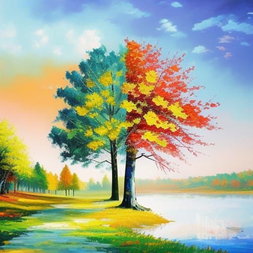 painting of spring summer autumn winter all four season as a...