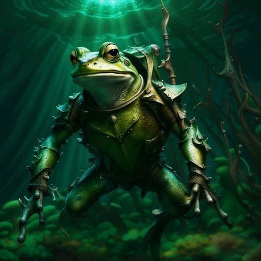 Underwater Frog Knight in Dark Fantasycore Style