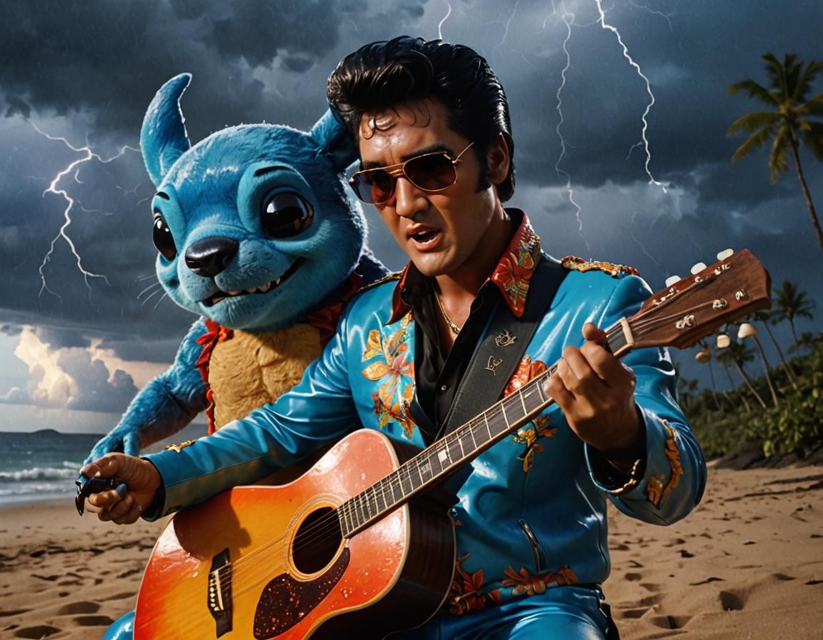Elvis and Stitch in Hawaii During Thunderstorm
