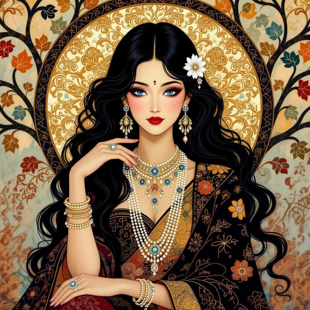 Japanese Woman in Klimt Indian Art Style