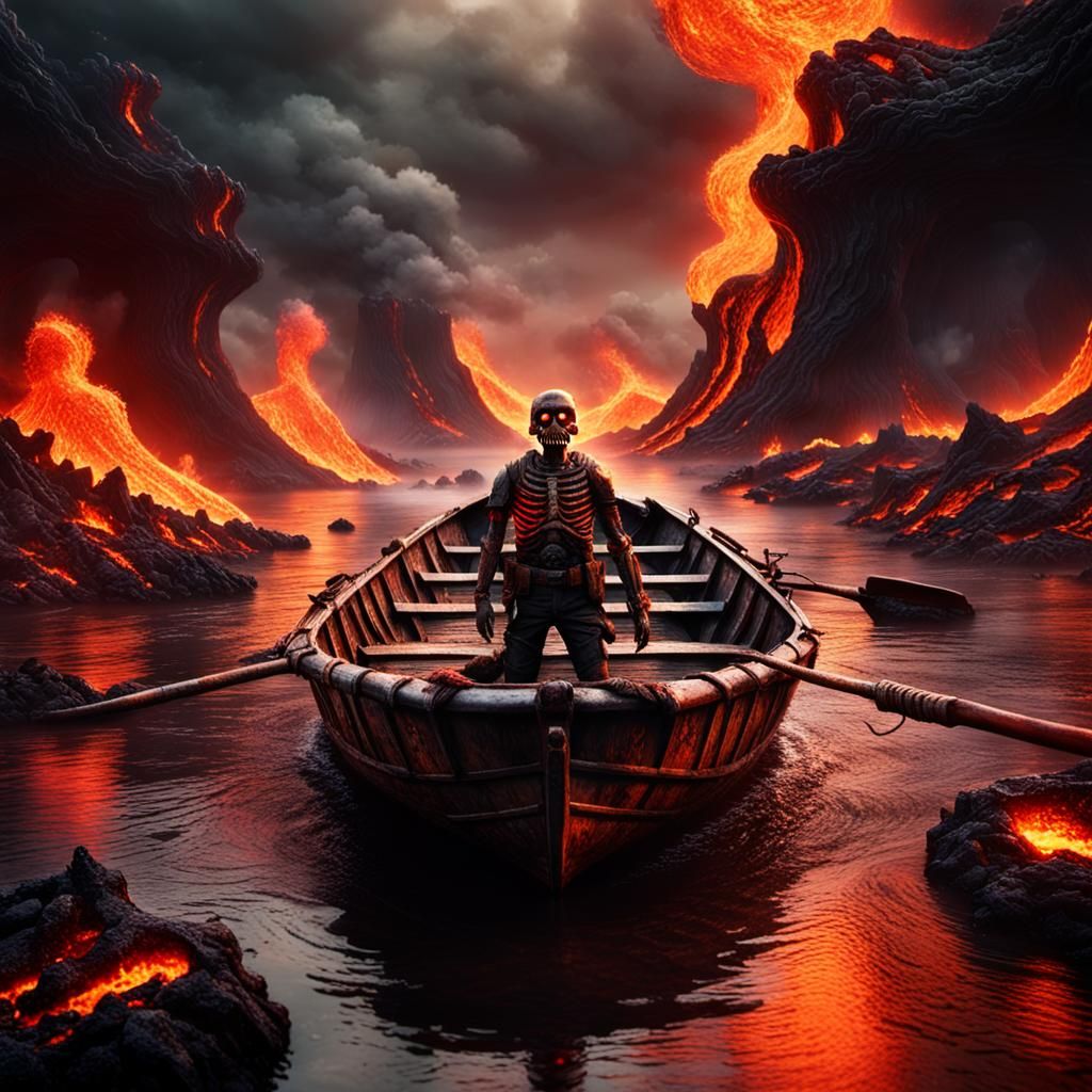 Infernal Rowboat Journey Through a Lake of Fire