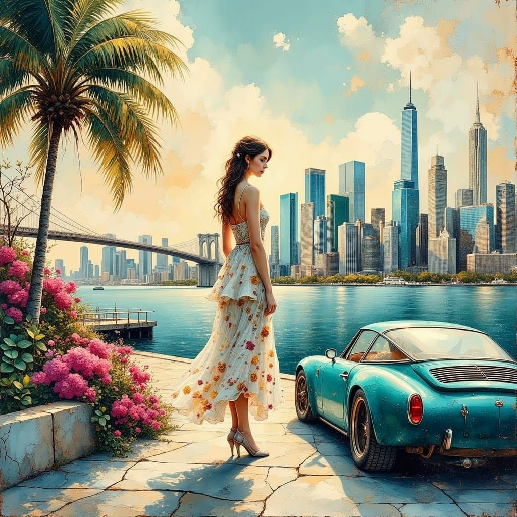 Vibrant New York City Impasto Painting with Boho Flair