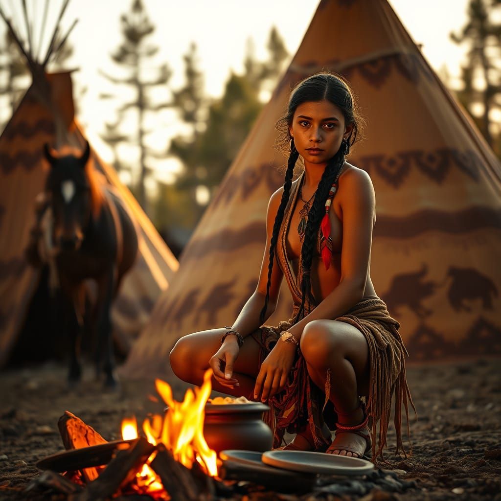 Native American Village at Golden Hour