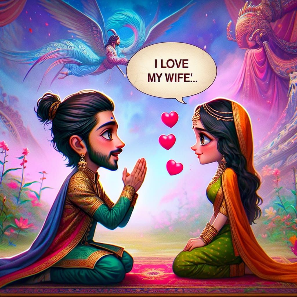 Chibi Indian Husband Proposes in Fantasy Landscape