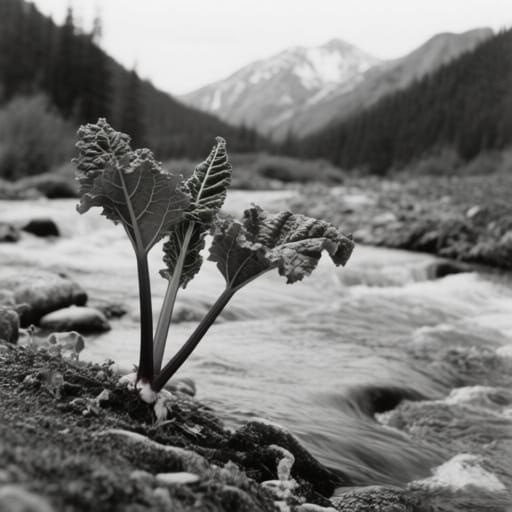 Rhubarb Plant by Mountain Stream in Adams Style