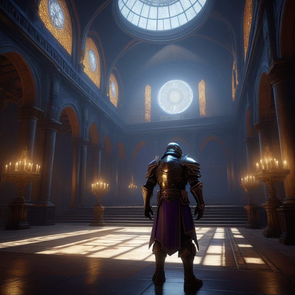 Alfred Stormcloak in Grand Hall, Dark Fantasy Art