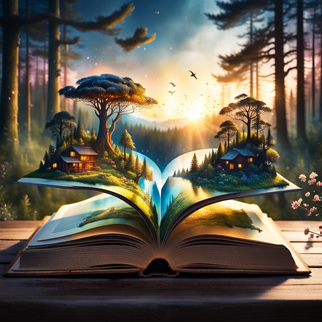 Luminous Forest Landscape Inside an Open Book