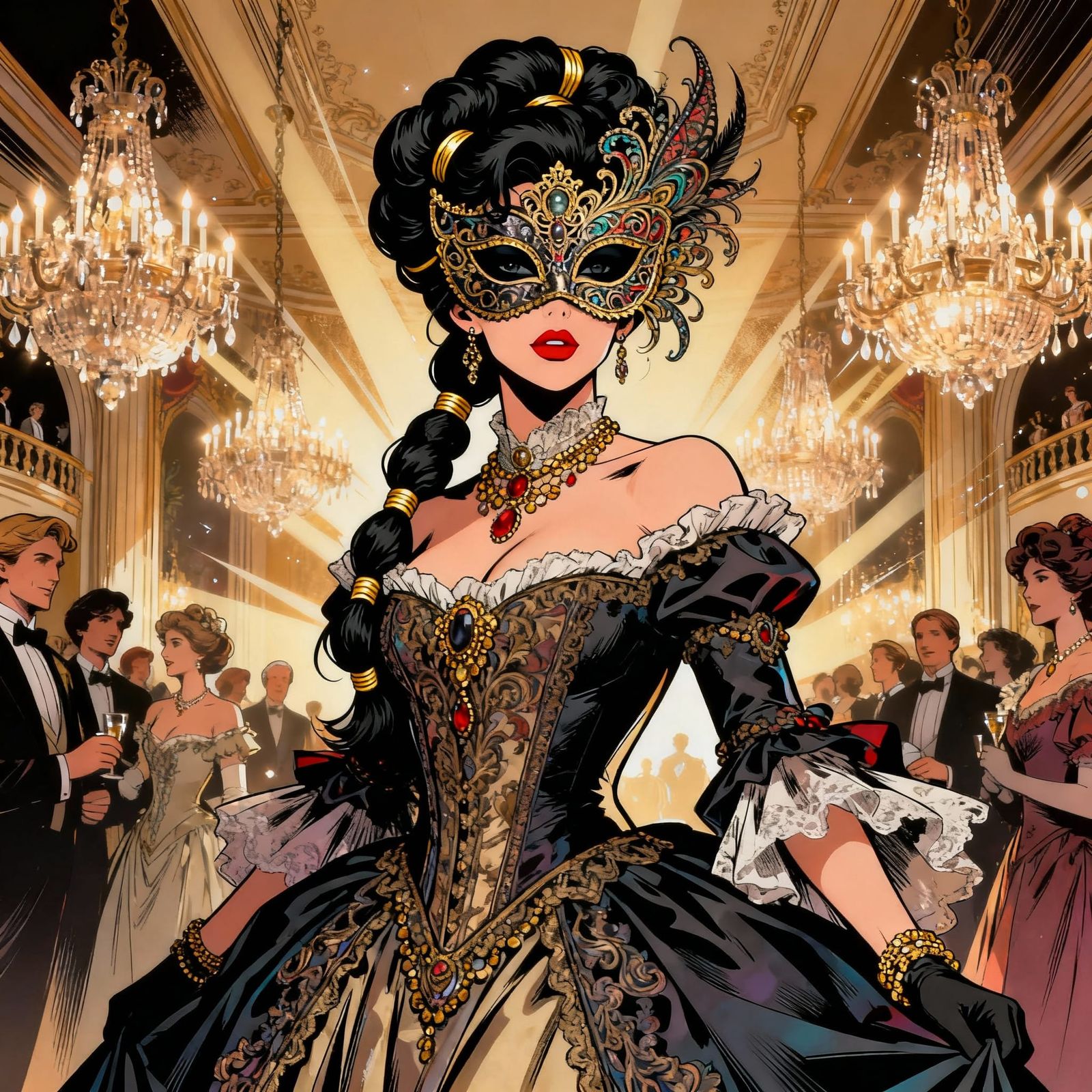 Victorian Masquerade Woman in Comic Art Style