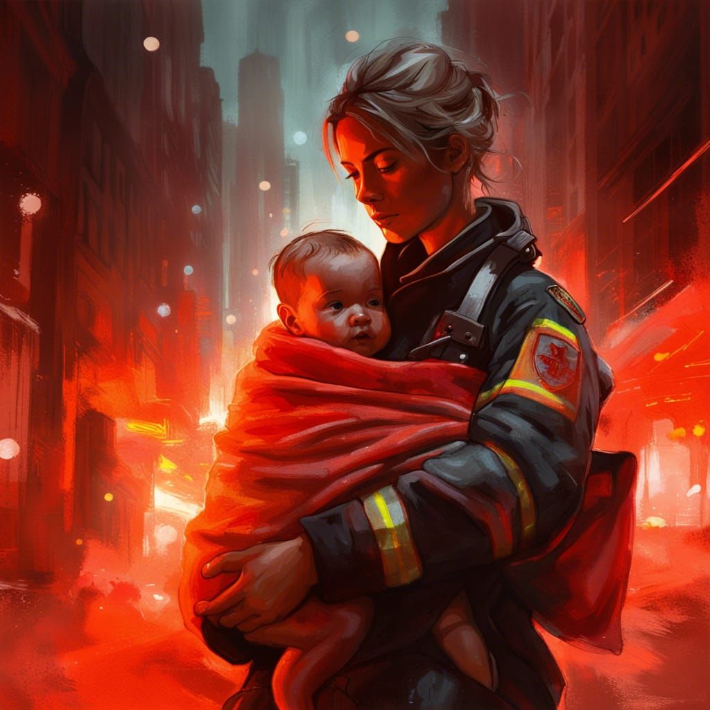 Brave Firefighter Saving a Baby