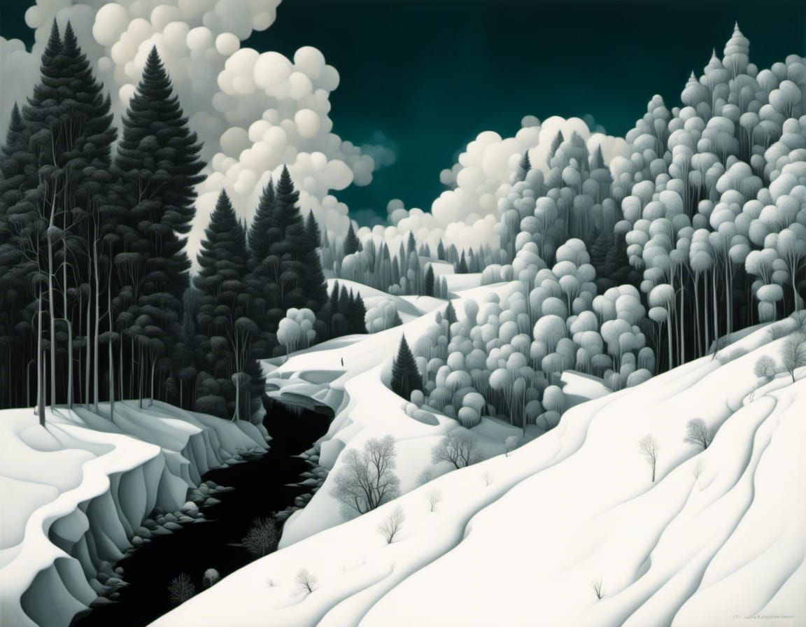 Surreal Winter Landscape in M.C. Escher Style