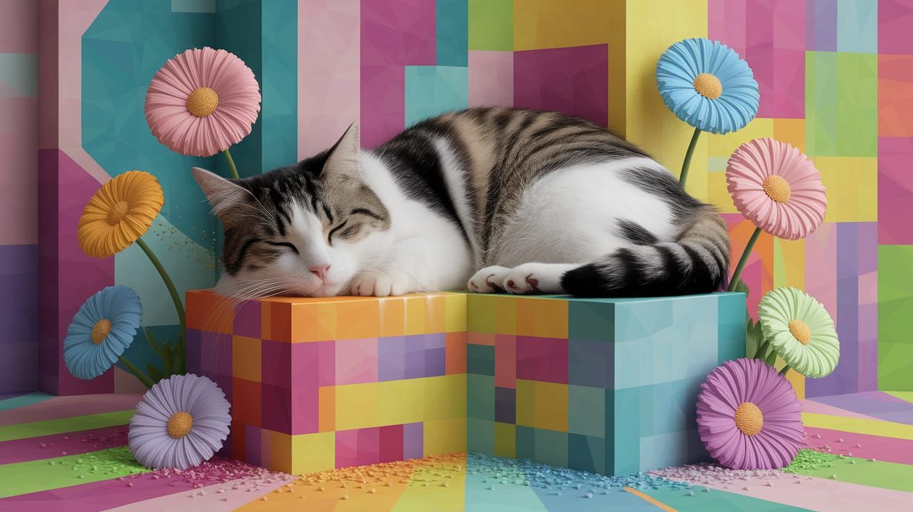 Cat in Dreamlike Whimsical Artistic Abstraction