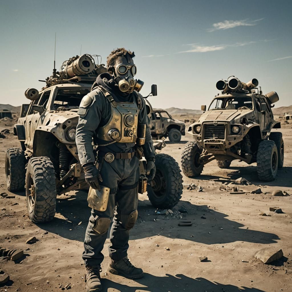 Wasteland Survivor in Steampunk Vehicle