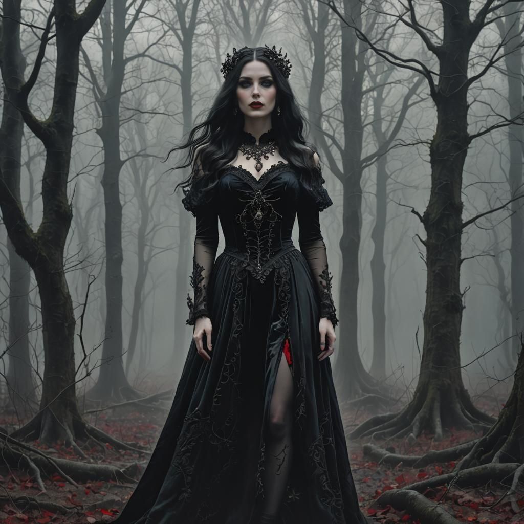 Beautiful Woman in Misty Woods, Dark Fantasy Art
