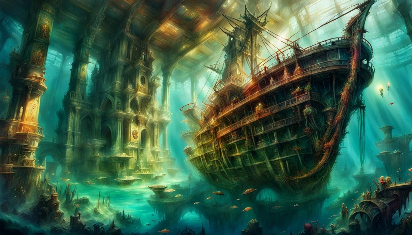 Atlantis Shipwrecks: A Sunlit Underwater Digital Masterpiece