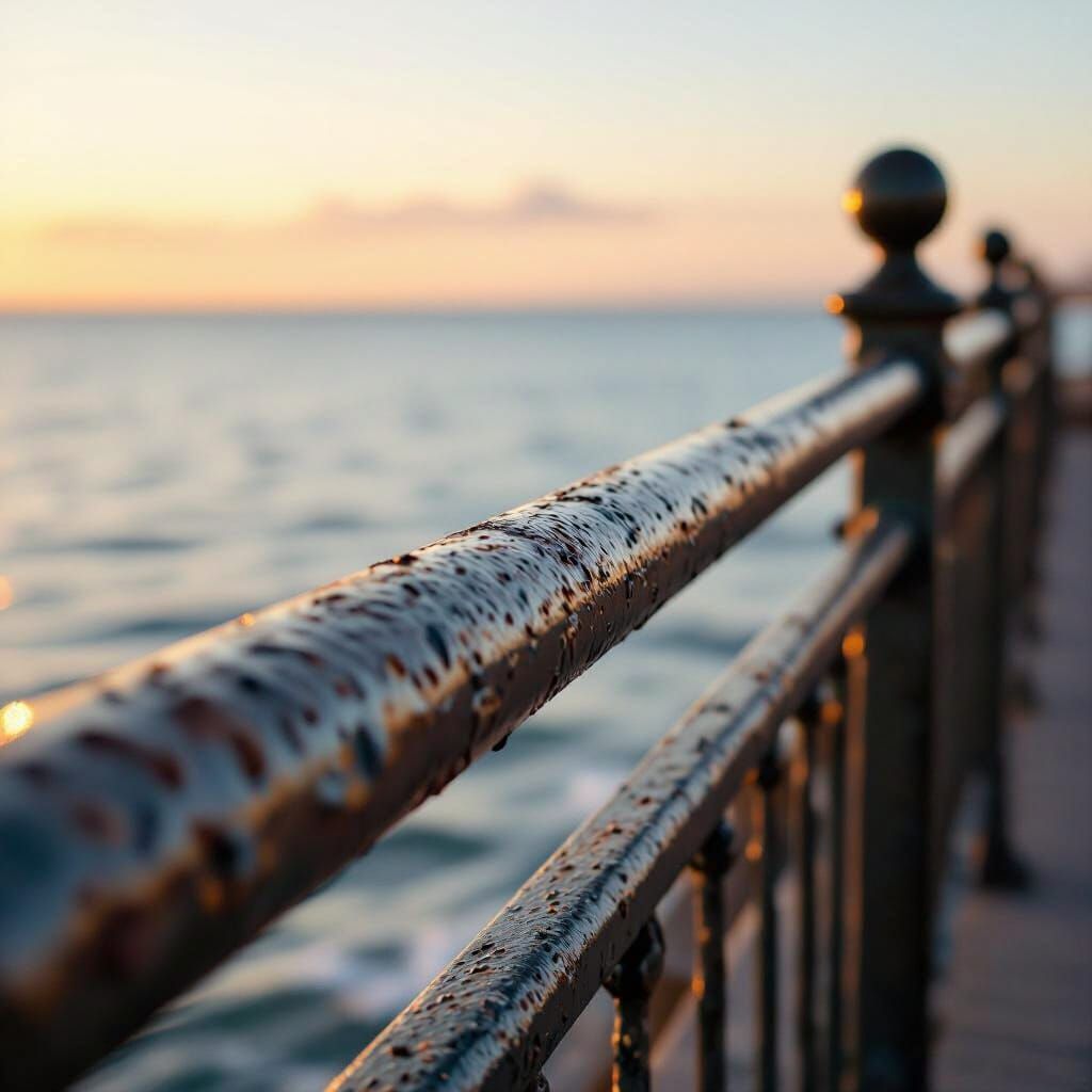 Weathered Metal Railing Close-Up by the Sea