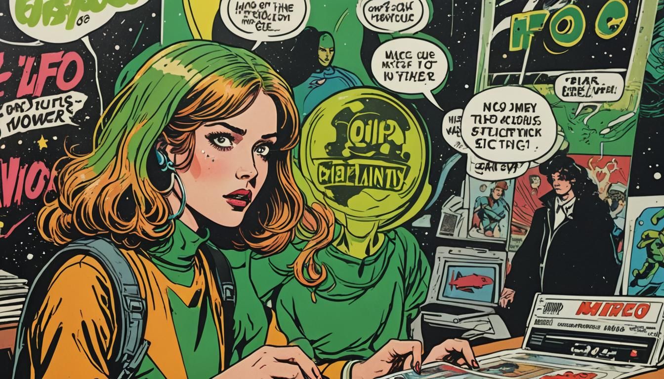 Retro Comic Book Scene with Planets in 80s Style