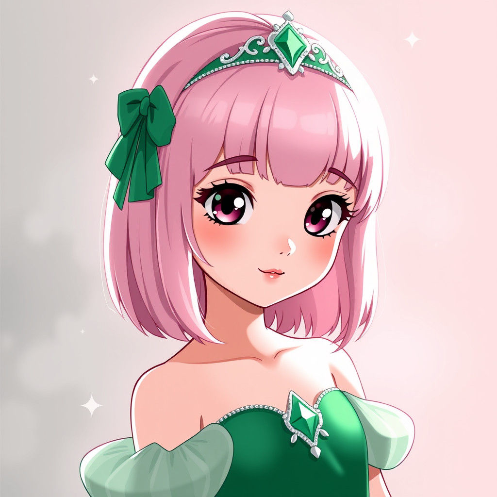 Cute Pink-Haired Princess in Anime Style