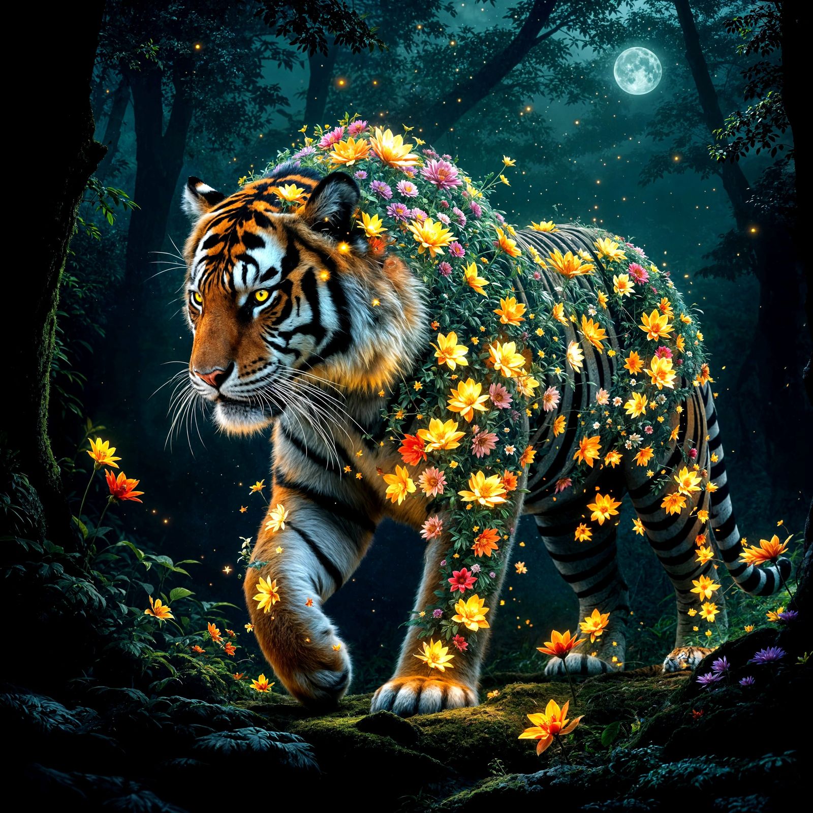 Giant Tiger in Luminous Garden Rainforest