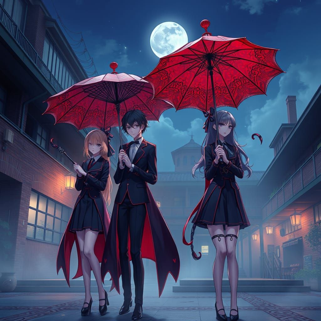 Ethereal Vampires in Moonlit Schoolyard