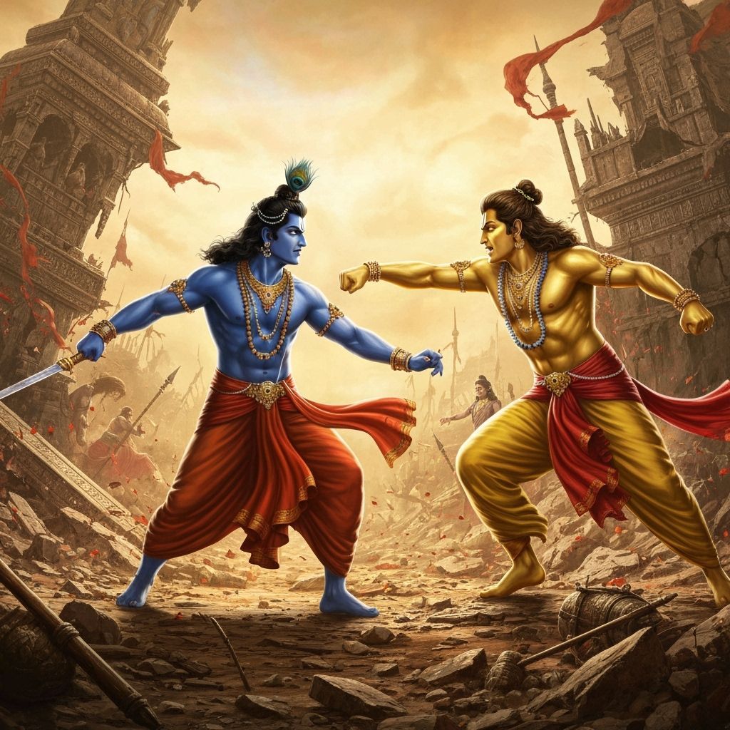 Dynamic Battle Between Krishna and Rama in Bollywood Style