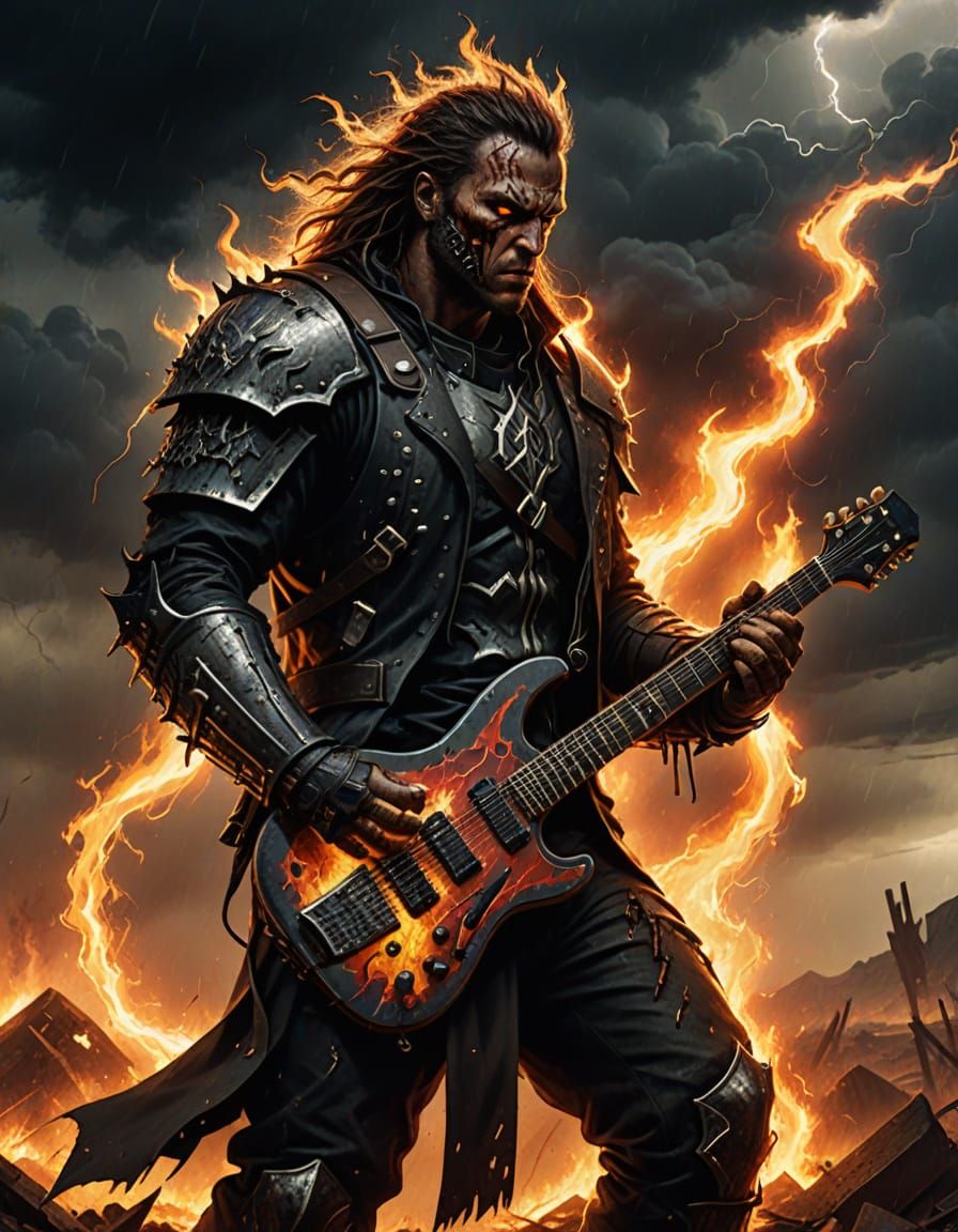 Epic Dark Fantasy Warrior in a Stormy Wasteland