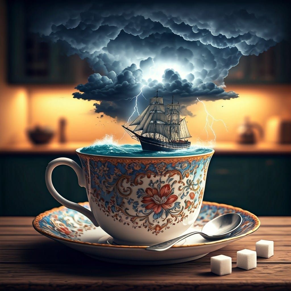 Stormy Seas in Teacup: 3D Digital Art